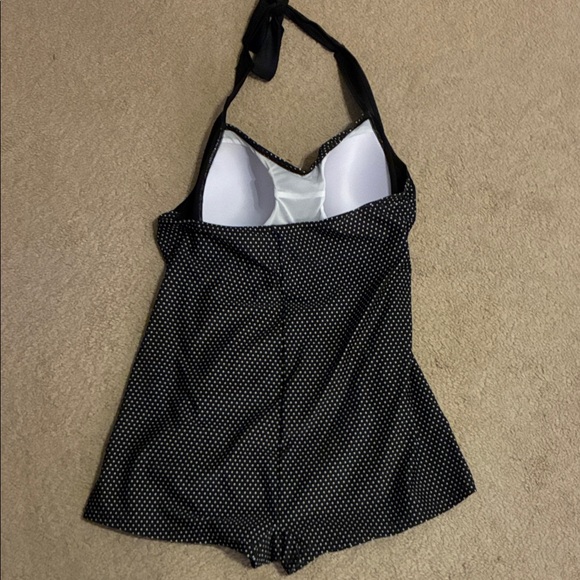 Black and White Polka Dot Halter Swimsuit - Picture 2 of 3